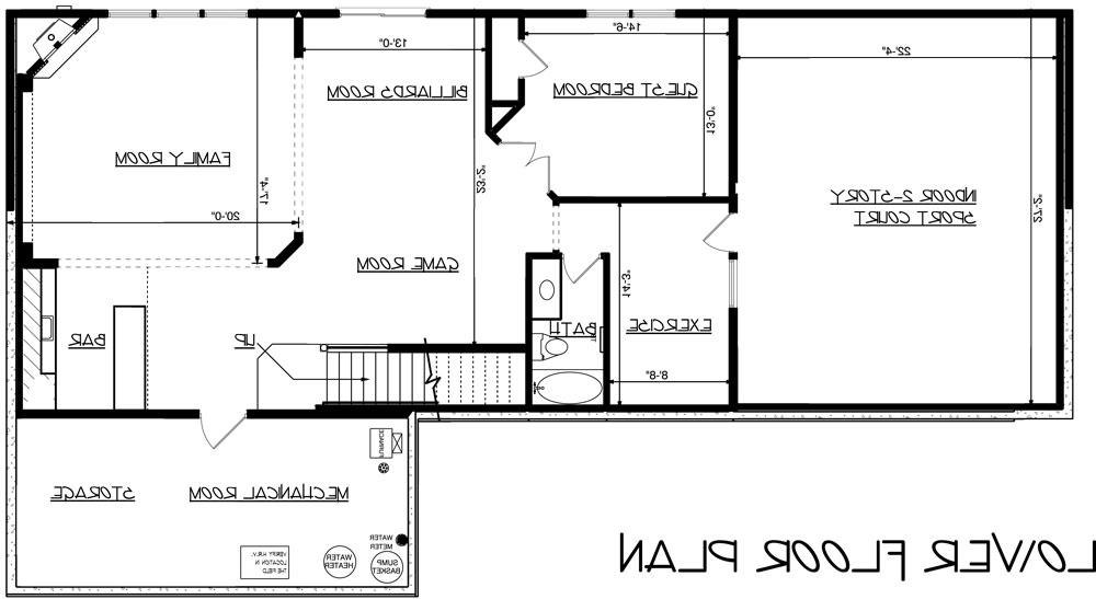 Lower Level image of 3-Story Craftsman with Sport Court House Plan
