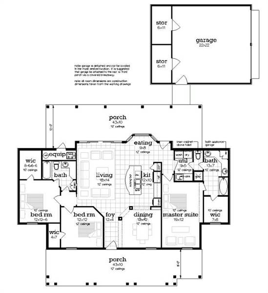 Floor Plan with optional detached garage image of Penny Lane House Plan