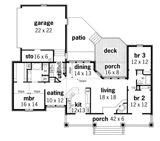 First Floor Plan image of Lime House - 1602 House Plan