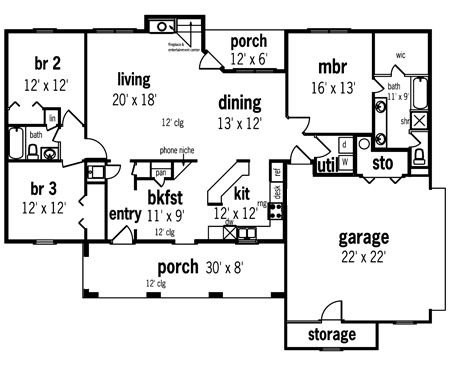 First Floor Plan image of Bellingham-1711 House Plan
