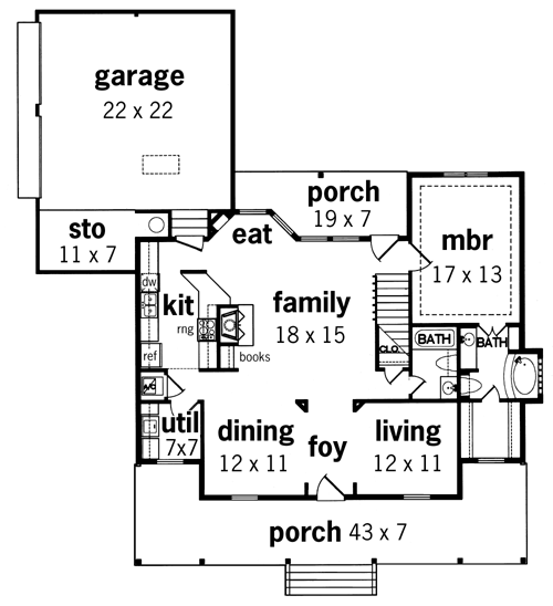 First Floor Plan image of Nantucket-1827 House Plan
