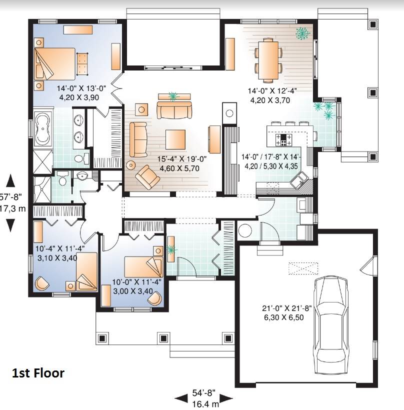 1st Floor Plan image of Oakdale 2 House Plan