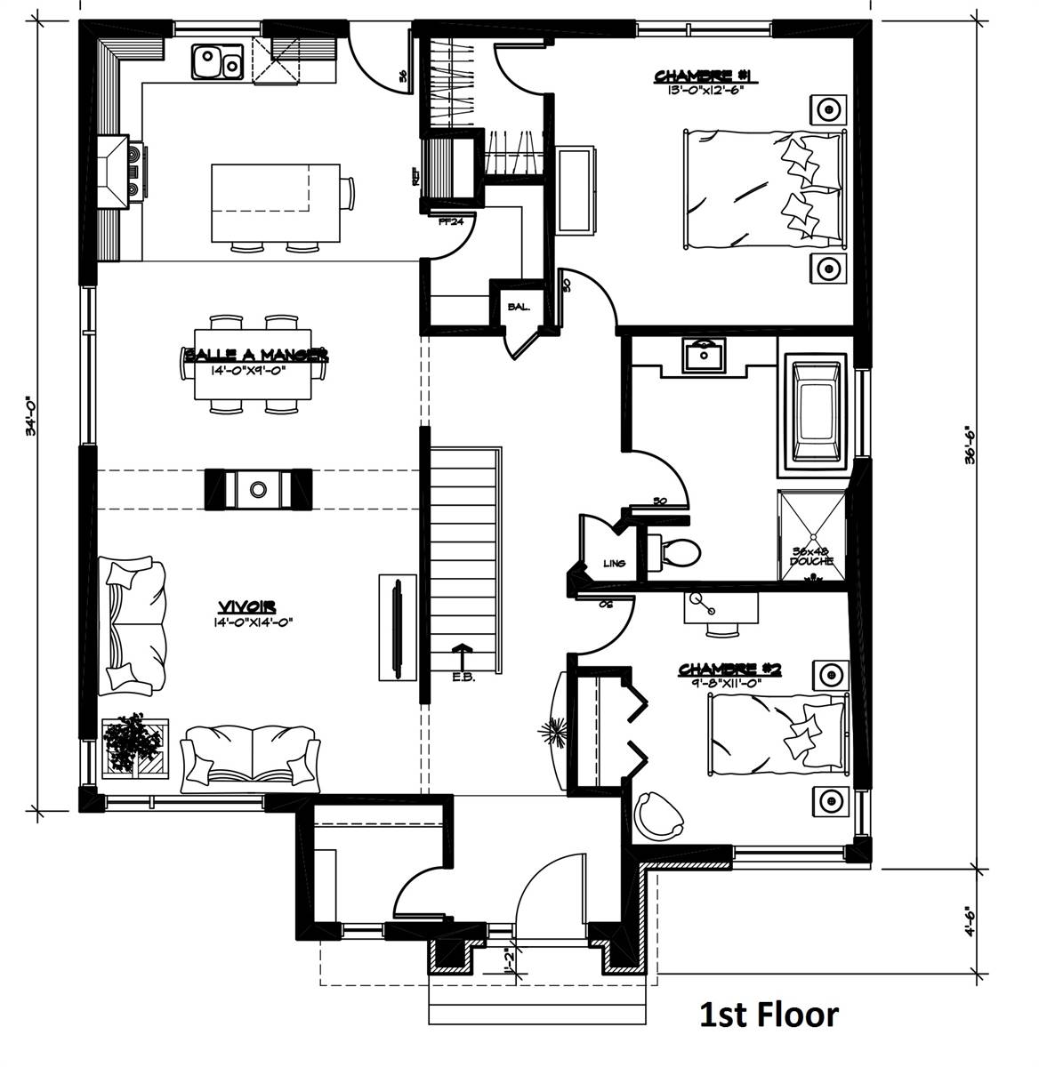 1st Floor Plan image of Bernard House Plan