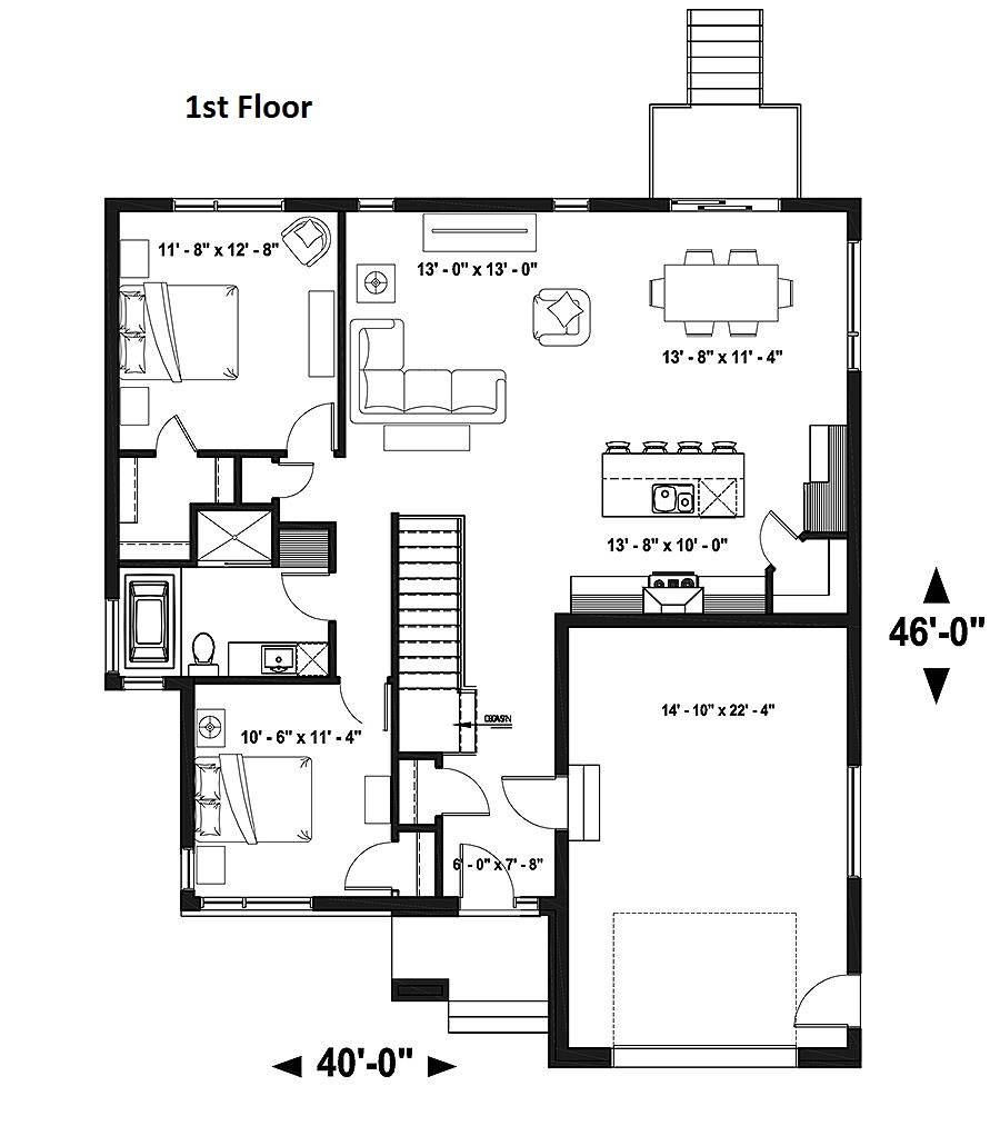 1st Floor Plan image of Pintendre House Plan