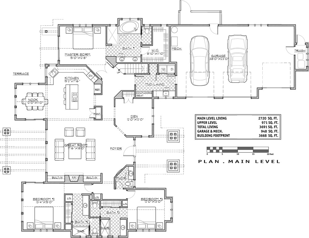 1st Floor Plan image of Mountain Craftsman House Plan