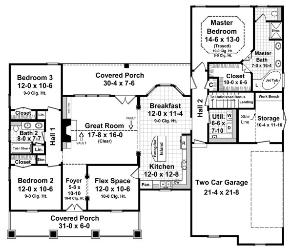 1st Level Floorplan image of The Pecan Orchard House Plan