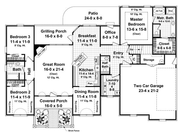1st Level Floorplan image of The Ridgeland Heights House Plan