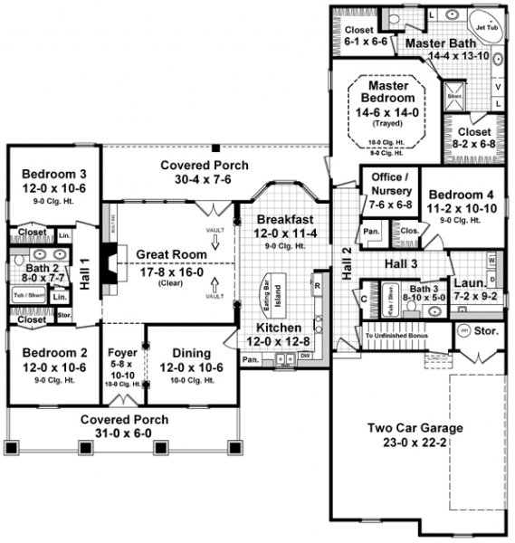 1st Level Floorplan image of The Baywood House Plan