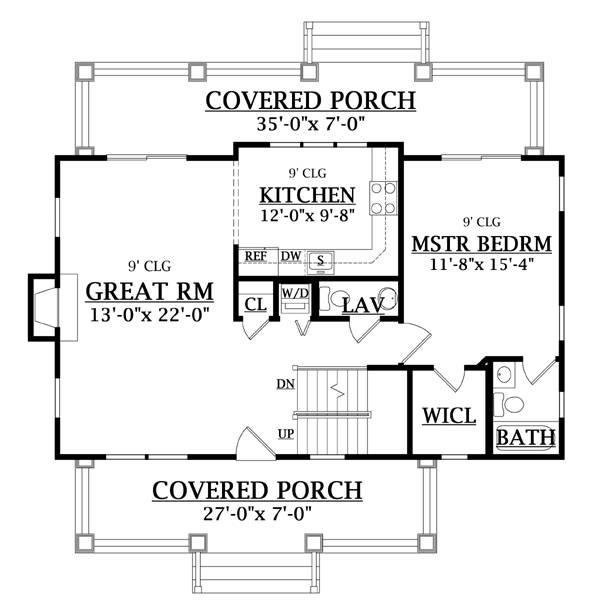 First Floor Plan image of CRAFTSMAN COTTAGE House Plan