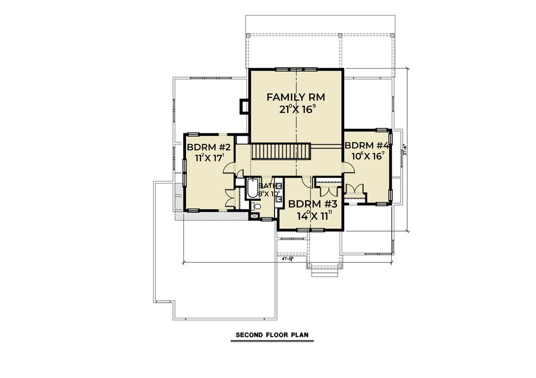 2nd Floor Plan image of Cont. Farmhouse 819 House Plan