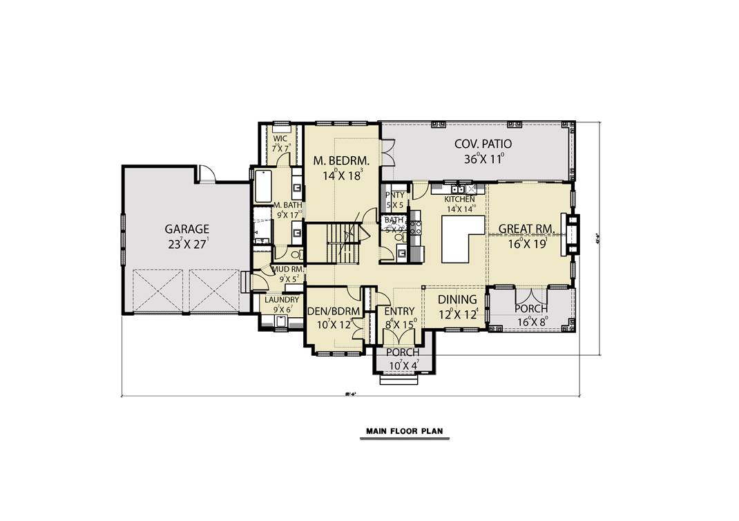 Main Floor - Attached Garage image of Roxbury Cottage House Plan