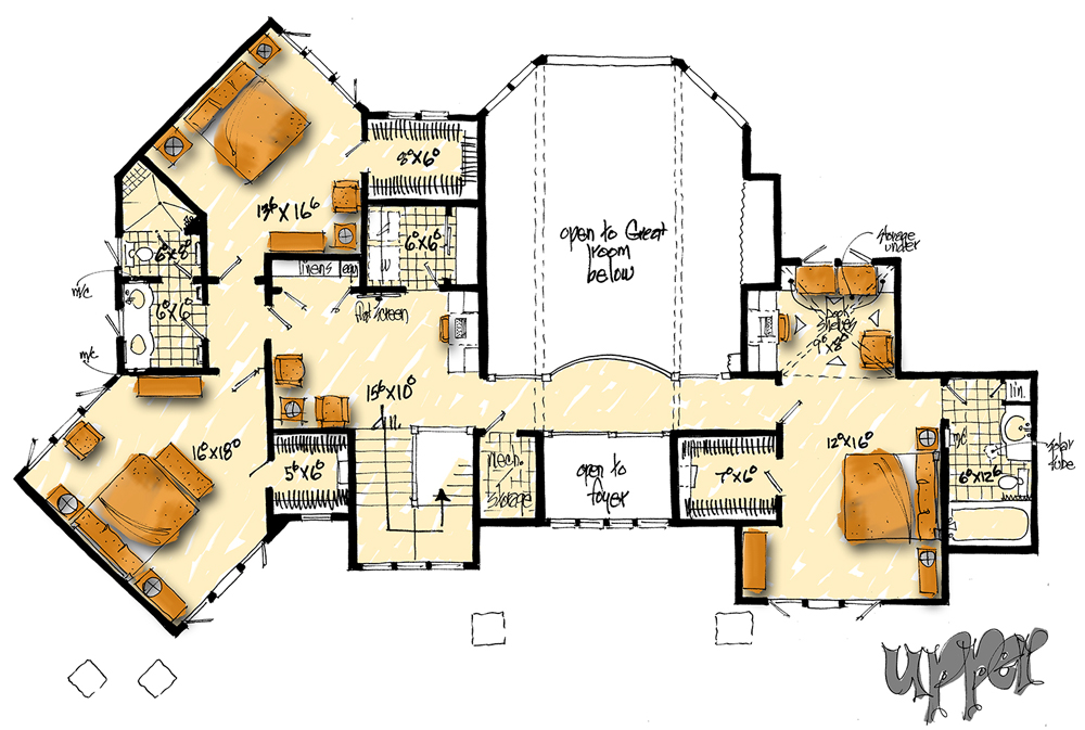 Upper Level Floor Plan image of Spring Branch House Plan