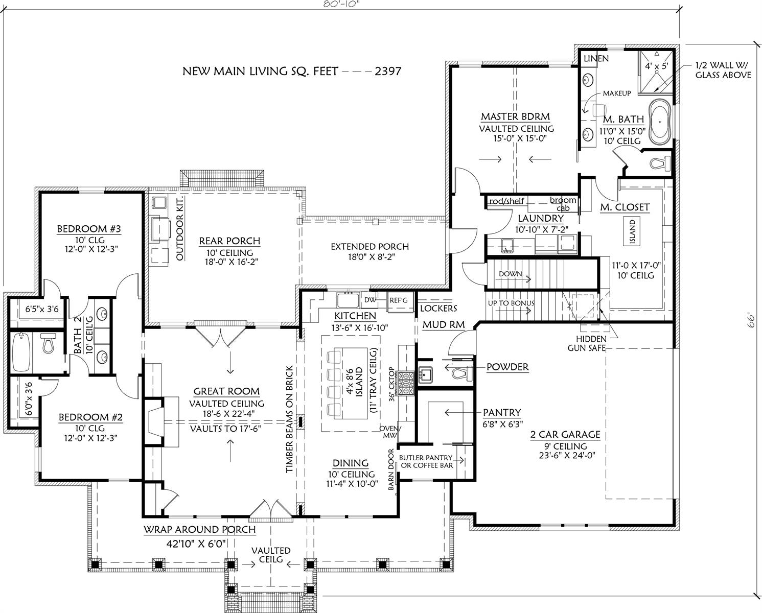 1st Floor w/Basement Stairs image of Cottageville House Plan