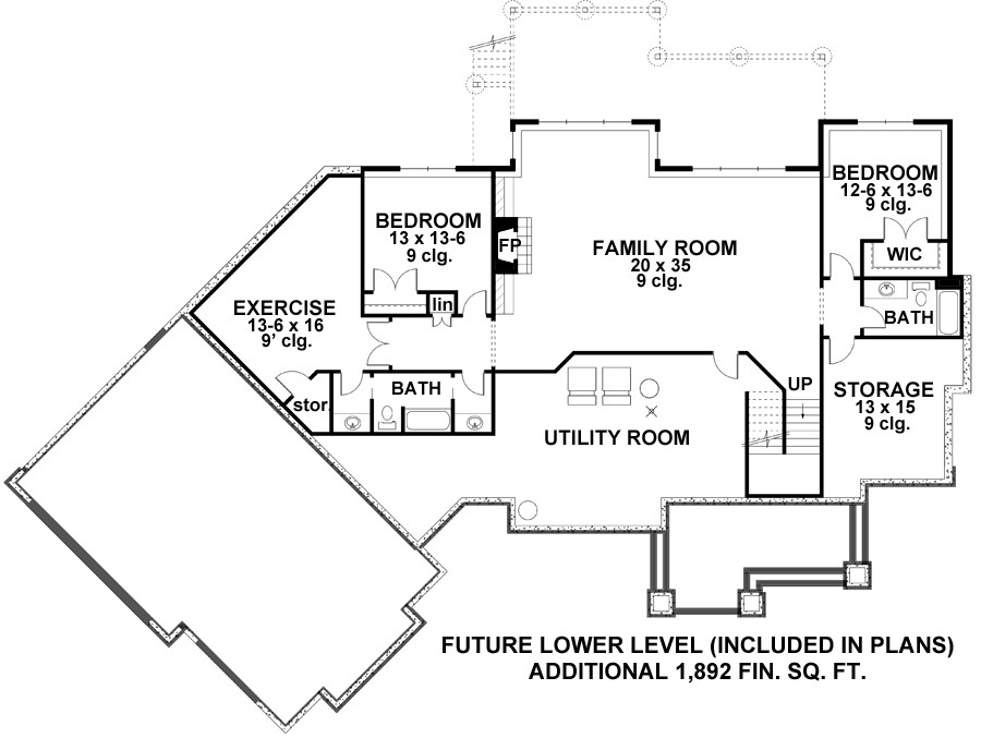 Lower Level Floor Plan image of Riverside House Plan