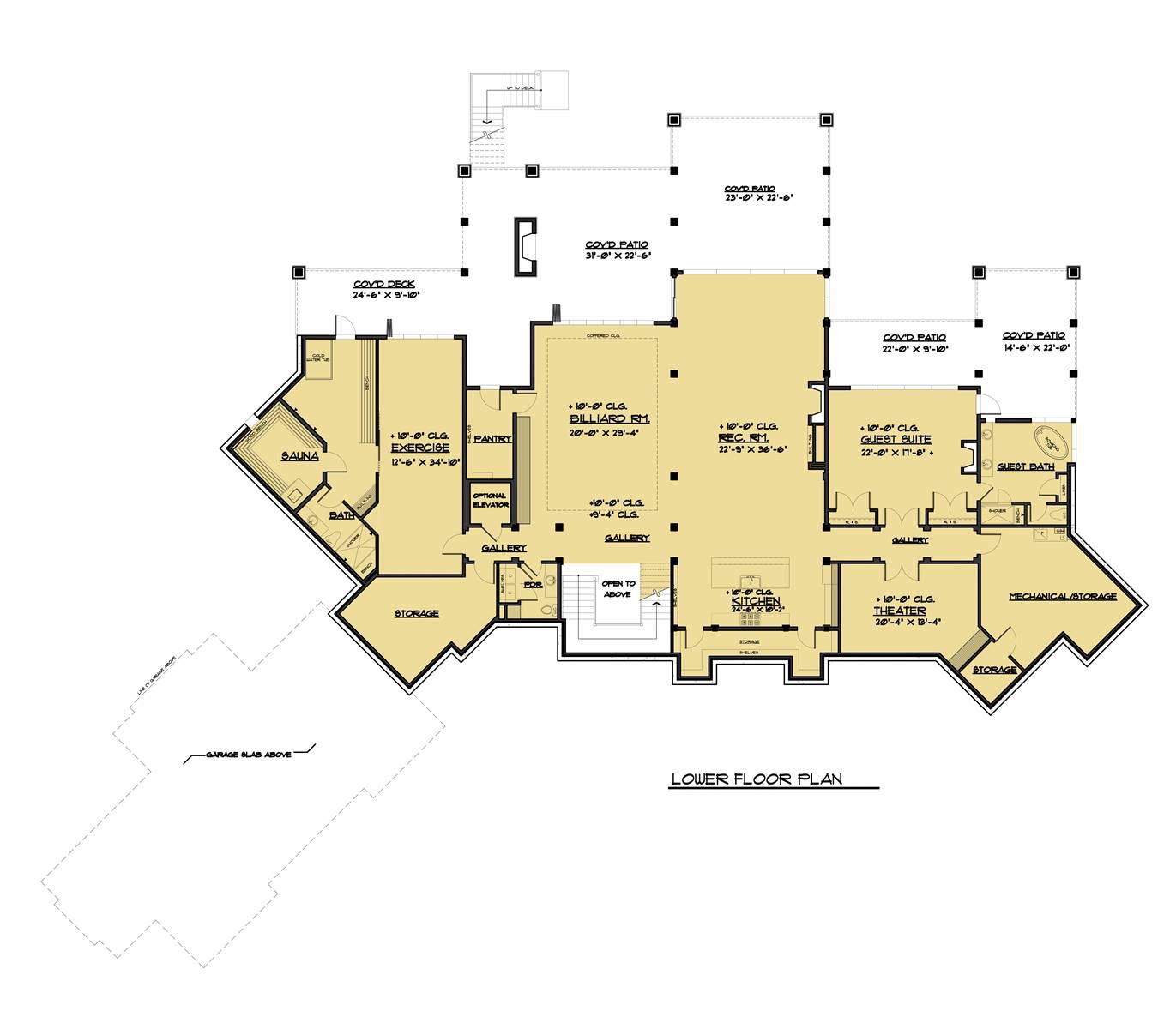 Lower Level Plan image of Aspen Lodge House Plan