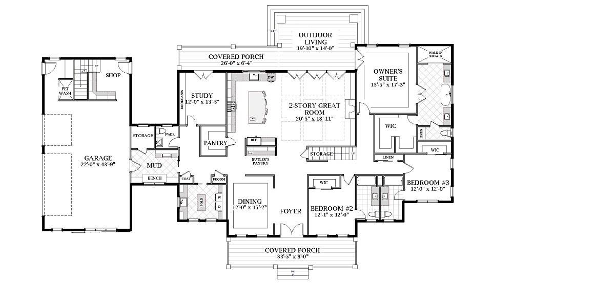 1st Floor image of White Oak House Plan