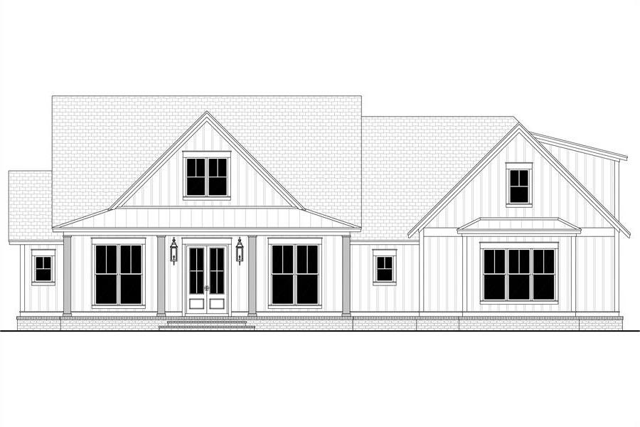 Designer's Schematic Drawing of Front Exterior image of Chelci House Plan