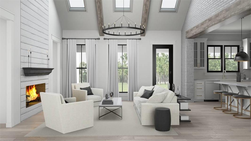 Living Room with Vaulted Ceilings and Modified Skylights image of Chelci House Plan