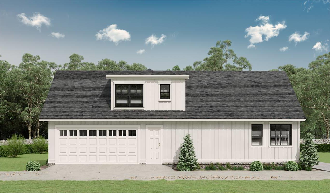 Side/Garage View Featuring Large Dormer image of Chelci House Plan