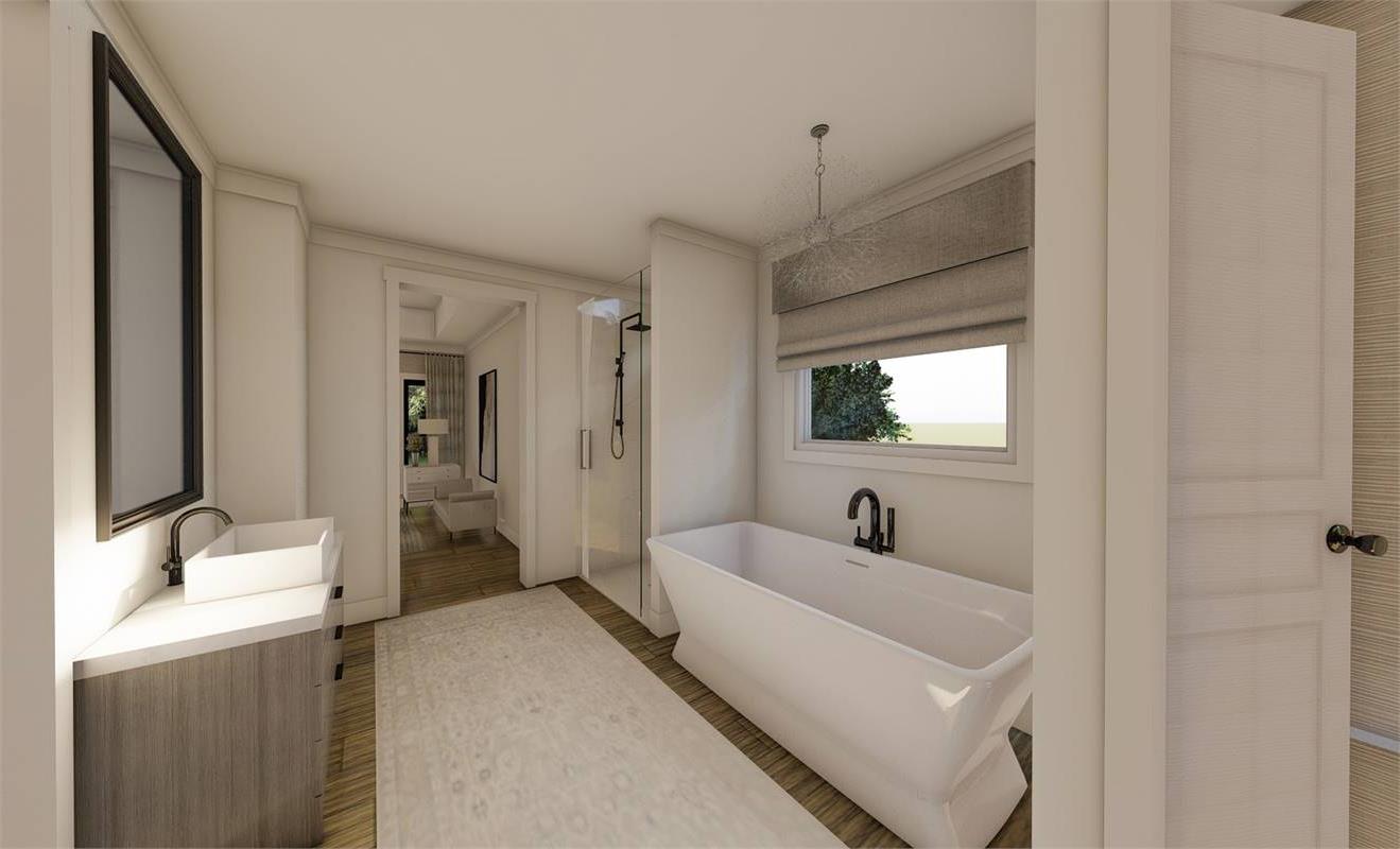 Large Master Bath Features a Garden Tub and Separate Shower image of Richmond Avenue House Plan