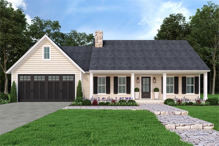 A Front-Entry Garage Features Clopay Garage Doors image of Cloverwood House Plan