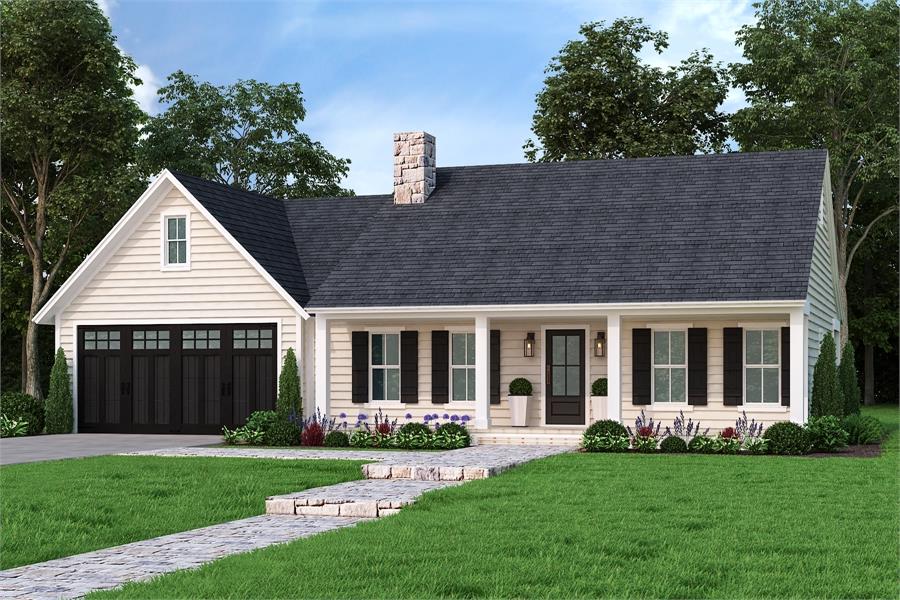 A Covered Porch Welcomes Guests with Therma-Tru Entry Doors image of Cloverwood House Plan