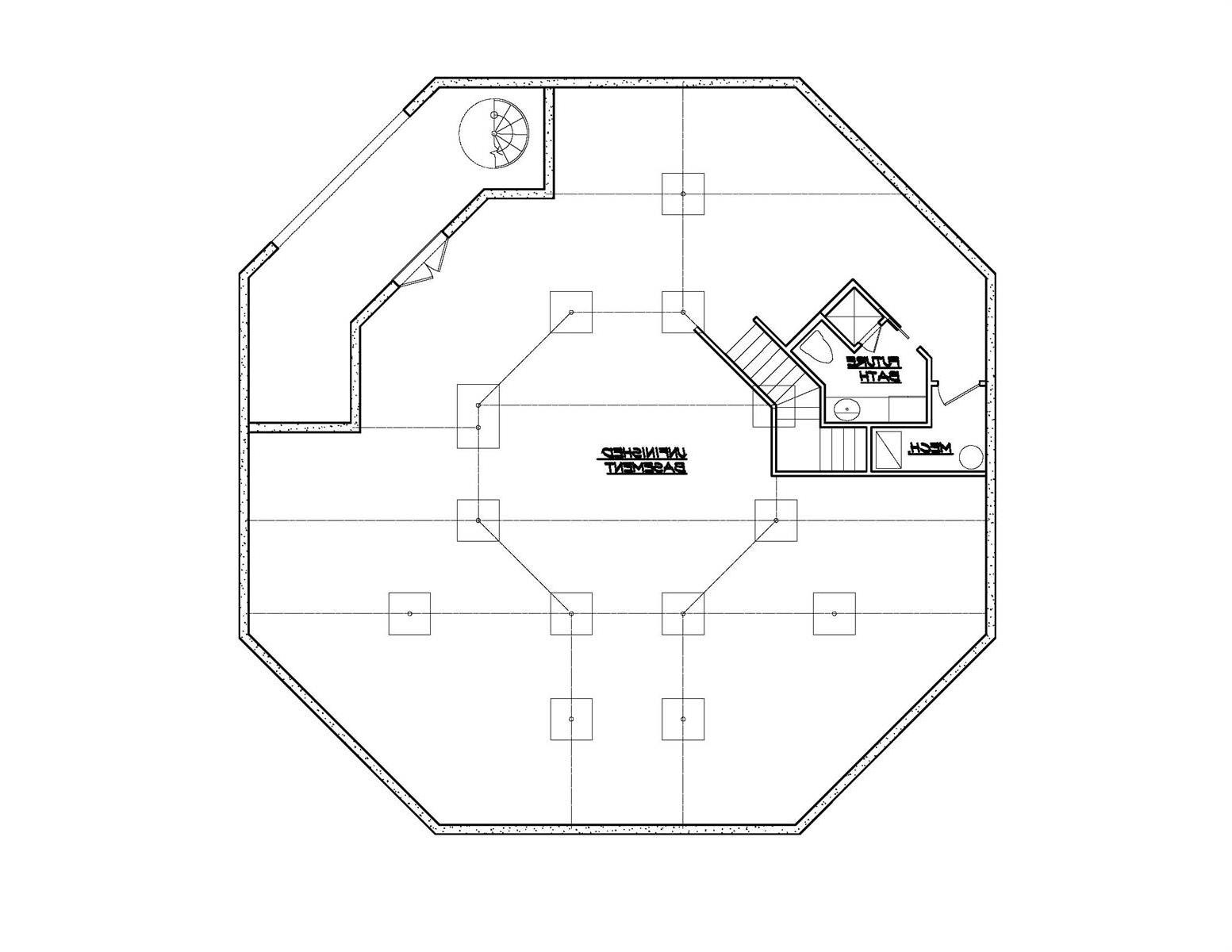Lower Level Plan image of Octagon House Plan