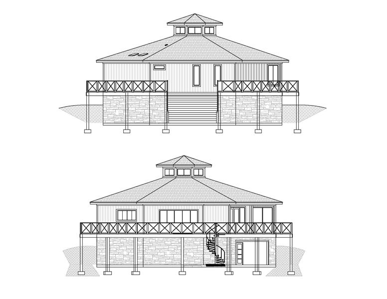 Front and Rear Elevations image of Octagon House Plan