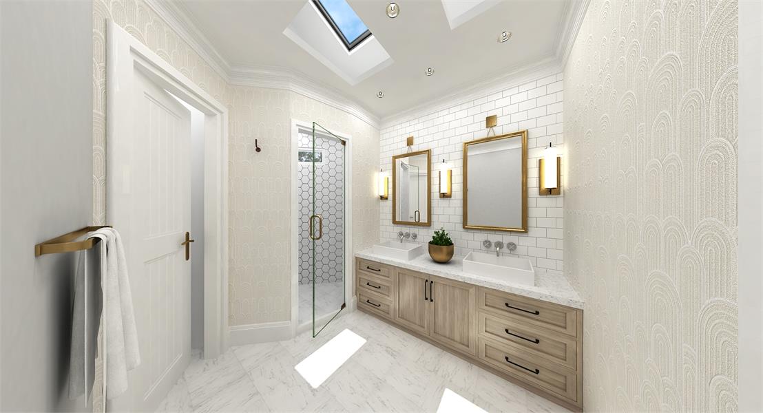 Primary Bedroom Spa Like Bath with VELUX Skylights image of Octagon House Plan