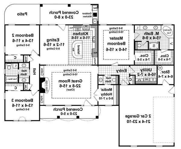 1st Level Floorplan image of The Pecan Meadow House Plan