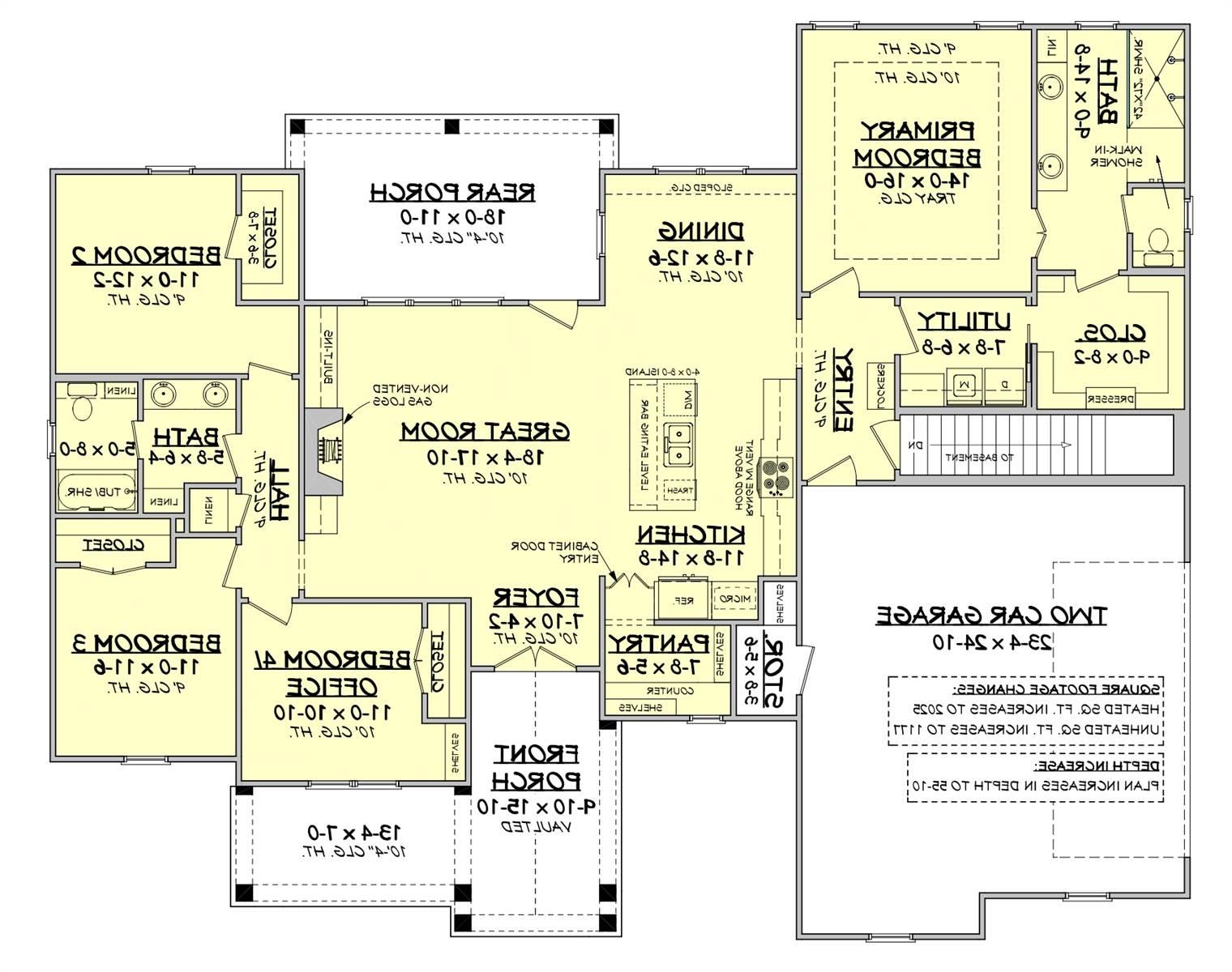 Floor Plan Showing Basement Stair Location image of Green Hills House Plan