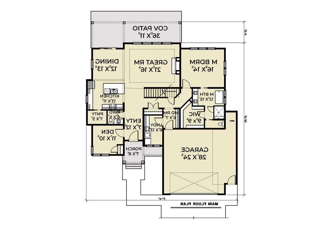 1st Floor Plan image of Cont. Farmhouse 819 House Plan