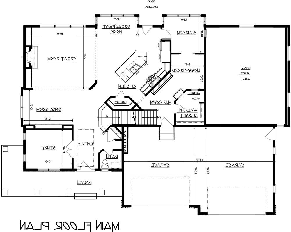 1st Floor Plan image of 3-Story Craftsman with Sport Court House Plan